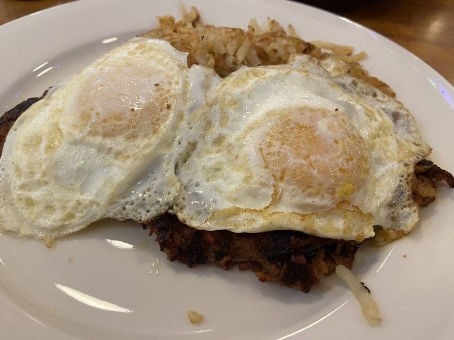 Corned Beef Hash with Two Eggs.