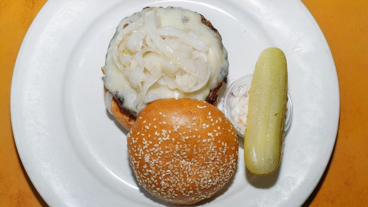 Swiss & Sauteed Onion Burger.