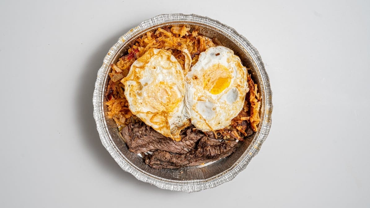 Hanger Steak with Two Eggs.